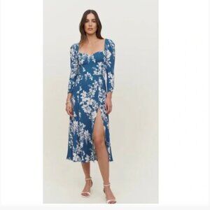 Reformation Mara Cyanotype Blue and White Floral Longsleeve Dress Size 10